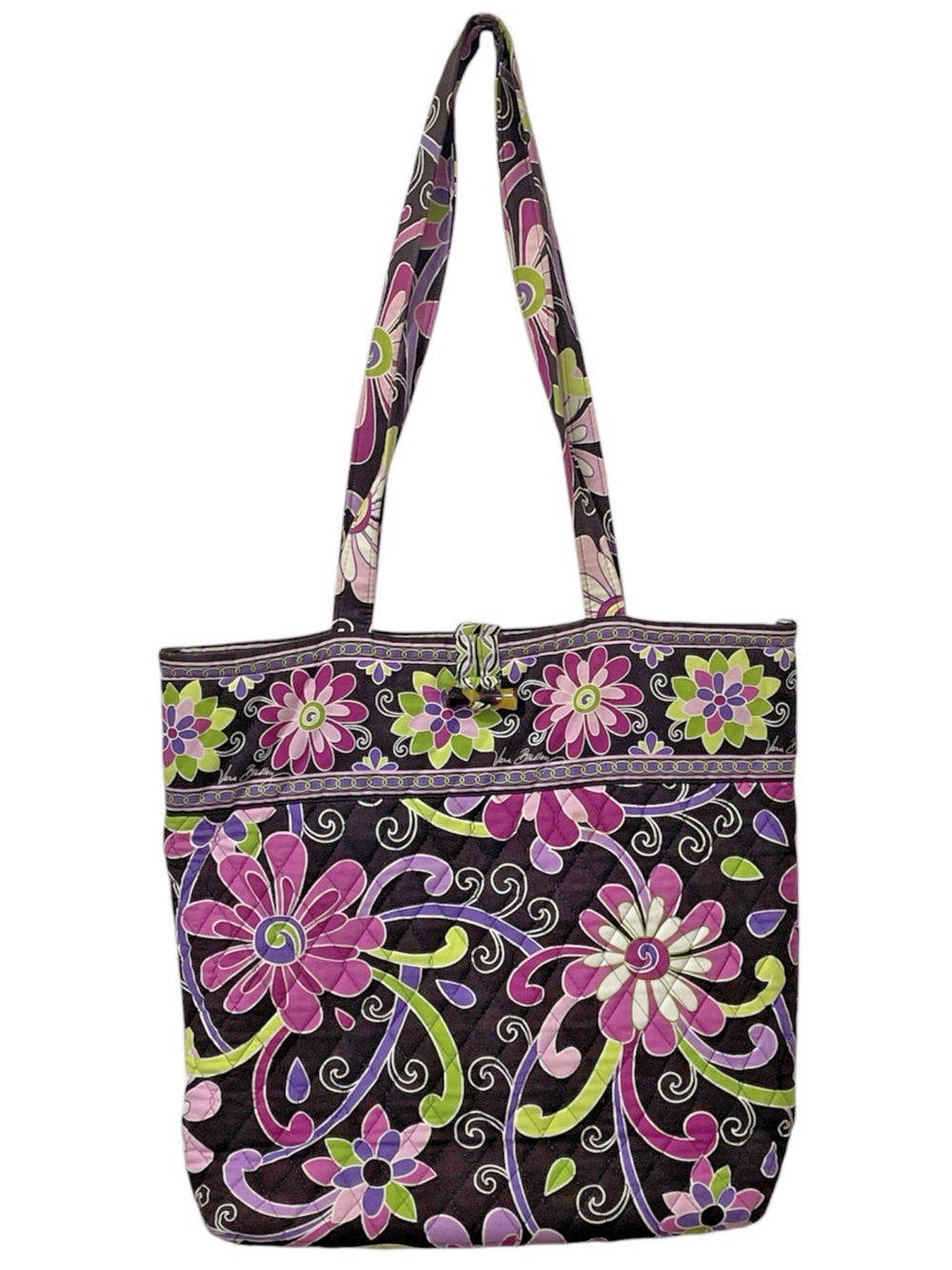 Vera Bradley Shoulder Tote Purple Punch Quilted Handbag Purse Brown Floral Beach
